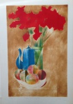 JONAS FEDERMAN -  "Flores, bule e frutas". Serigrafia. Ed.47/50. 2000. ME: 72 x 50cm, MI: 60 x 40cm. Ass. inf. dir. Sem moldura. Pontos de oxidação nas bordas.