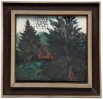 Assinatura Não Identificada - "Paisagem rural" - óleo sobre placa - assinado e datado 1941 no verso. Medida da placa: 40 x 42 cm. Medida da moldura: 55 x 57 cm.