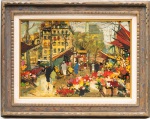 MARB - "Feira de Flores Monmartre - Paris" - ´´oleo sobre placa. Assinado no c.i.e. e no verso. Medida da placa:  -Medida da moldura: