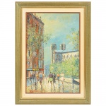 SINFOROSO AGUILAR NAVARRO(1917): "Quai d La Tournelle - Paris". Óleo sobre tela. Cena urbana parisiense. Assinado no CIE. Assinado e intitulado no verso. Medidas: