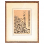 Lima Castro. Gravura intitulada "Lampeão Colonial", emoldurada. Assinada, localizada Olinda. Medidas: