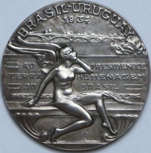 Medalha do Brasil - 1934 - Prata (.900) - 186.3 g - 70 mm - Inauguração da primeira ponte internacio