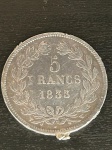Rara Moeda de prata francesa de 5 francos de 1833, realizado no atelier de Lille ( raro ) Rei Luís Phillipe, 37 mm  25 gramas, possui uma marca de antiga solda, avaliado abaixo do valor da prata .