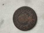Rara moeda double Tournois  em bronze francesa da época de Henri IV , cerca de 1590/1610 .