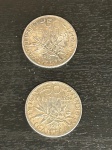 Duas moedas de prata francesa de 50 centimes de 1916 e 1918 , em excelente estado de conservação, 2,5 gramas cada total 5 gramas