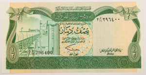 Numismática, LIBYA. Uma Cédula Half Dinar Flor de Estampa
