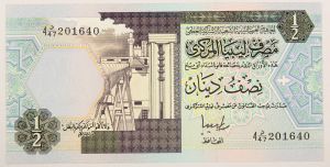 Numismática, LIBYA. Uma Cédula Half Dinar Flor de Estampa