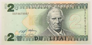 Numismática, LIETUVA. Uma Cédula 2 Litai 1993 Flor de Estampa