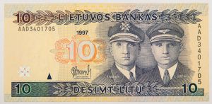 Numismática, LIETUVA. Uma Cédula 10 Litu 1997 Flor de Estampa