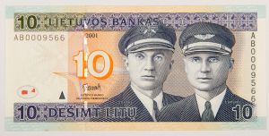 Numismática, LIETUVA. Uma Cédula 10 Litu 2001 Flor de Estampa