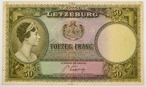 Numismática, LUXEMBOURG. Uma Cédula 50 Francs