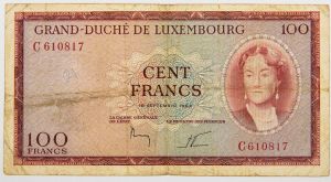 Numismática, LUXEMBOURG. Uma Cédula 100 Francs