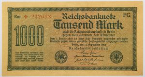 Numismática, GERMANY. Uma Cédula 1000 Mark