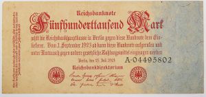 Numismática, GERMANY. Uma Cédula 500000 Mark