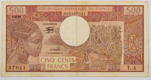 Numismática, CONGO. Uma Cédula 500 Francs