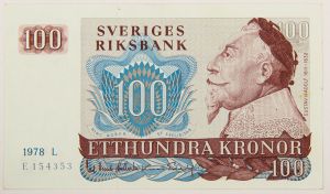 Numismática, SWEDEN. Uma Cédula 100 Kroner 1978