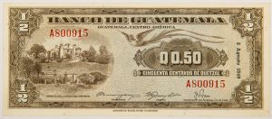 Numismática, GUATEMALA. Uma Cédula P-23 1949