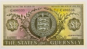 Numismática, GUERNSEY. Uma Cédula P-45 1969