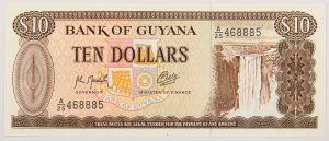 Numismática, GUYANA. Uma Cédula P-23 10 Dollars 1989 Flor de Estampa