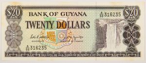 Numismática, GUYANA. Uma Cédula P-24 20 Dollars 1983 Flor de Estampa