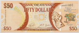 Numismática, GUYANA. Uma Cédula P-41 50 Dollars 2016 Flor de Estampa
