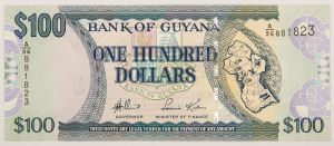 Numismática, GUYANA. Uma Cédula P-36 100 Dollars 2006 Flor de Estampa