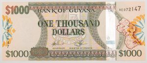 Numismática, GUYANA. Uma Cédula P-39 1000 Dollars 2011 Flor de Estampa