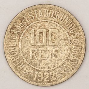 Numismática, BRASIL. Uma Moeda 100 Réis 1922
