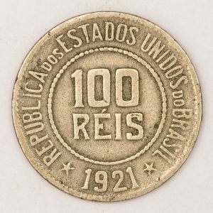 Numismática, BRASIL. Uma Moeda 100 Réis 1921
