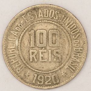 Numismática, BRASIL. Uma Moeda 100 Réis 1920