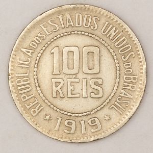 Numismática, BRASIL. Uma Moeda 100 Réis 1919