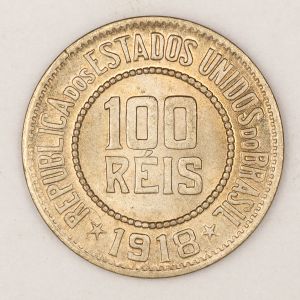 Numismática, BRASIL. Uma Moeda 100 Réis 1918