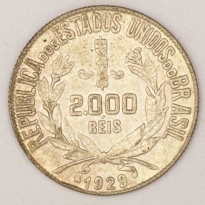 Numismática, BRASIL. Uma Moeda Prata 2000 Réis 1929