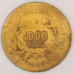 Numismática, BRASIL. Uma Moeda 1000 Réis 1925