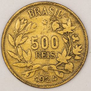Numismática, BRASIL. Uma Moeda 500 Réis 1924