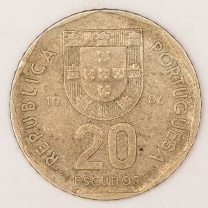 Numismática, PORTUGAL. Uma Moeda 20 Escudos 1986