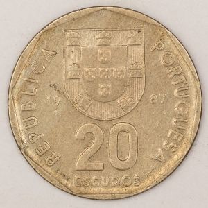 Numismática, PORTUGAL. Uma Moeda 20 Escudos 1987