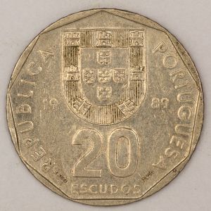 Numismática, PORTUGAL. Uma Moeda 20 Escudos 1989