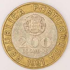 Numismática, PORTUGAL. Uma Moeda 200 Escudos 1991