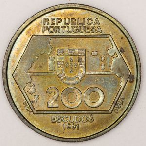 Numismática, PORTUGAL. Uma Moeda 200 Escudos 1991