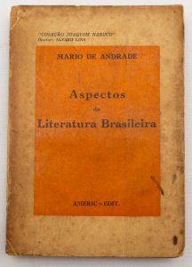 Livro: ANDRADE, Mário de. `Aspectos da Literatura Brasileira`, 1ª edição. Rio de Janeiro: Ameri-Edit., 1943; 250p. Broch. Desgastes.