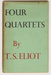 Livro: ELIOT, T.S. `Four Quartets`. London: Faber and Faber, 44p. Cartonado, com sobrecapa. Assinatura de posse na fl. de rosto.