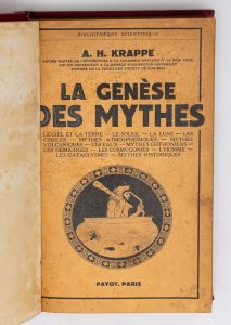 Livro: KRAPPE, Alexandre H. `La Genèse des Mythes`, Avec 21 gravures hors texte. Paris: Payot, 192; 359p. Enc. com as capas.
