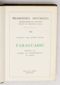 Livro: TITARA, Ladislau dos Santos. `Paraguassú`, Poema Épico. Bahia: Tip. do Diário de G. Bizerra e Comp., 1835 e 1837, 2 vols. de 200 e 302p. enc. juntos. EDIÇÃO FAC-SIMILAR da 1ª, da Série Brasiliensia Documenta dirigida por Edgard Cerqueira Falcão, publicada em São Paulo, 1973. Dedicatória do mesmo.