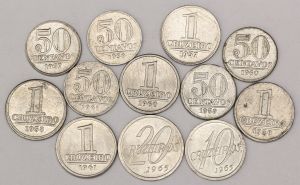Numismática, Brasil. Lote com 12 moedas, sendo 1 CRUZEIRO - ALUMÍNIO 1957, 50 CENTAVOS - ALUMÍNIO 1957, 1 CRUZEIRO - ALUMÍNIO 1958, 50 CENTAVOS - ALUMÍNIO 1958, 1 CRUZEIRO - ALUMÍNIO 1959, 50 CENTAVOS - ALUMÍNIO 1959, 1 CRUZEIRO - ALUMÍNIO 1960, 50 CENTAVOS - ALUMÍNIO 1960, 1 CRUZEIRO - ALUMÍNIO 1961, 50 CENTAVOS - ALUMÍNIO 1961, 10 CRUZEIROS - ALUMÍNIO 1965, 20 CRUZEIROS - ALUMÍNIO 1965