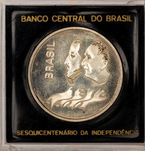 Numismática, Brasil. Moeda de 20 Cruzeiros 1972. Sesquicentenário da Independência Prata - Caixa de acrílico Banco Central