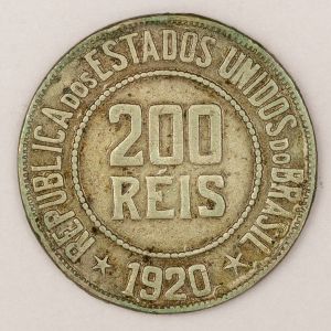 Numismática, Brasil. Moeda de 200 Reis República Ano 1920 - 25mm V. 092 - Oportunidade