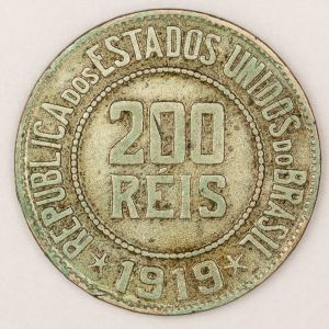 Numismática, Brasil. Moeda de 200 Reis República Ano 1919 - 25mm V. 091 - Oportunidade