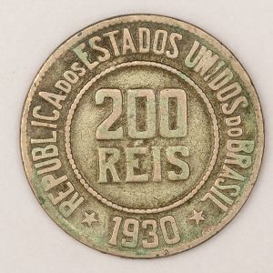 Numismática, Brasil. Moeda de 200 Reis República Ano 1930 - 25mm V. 102 - Oportunidade