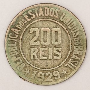Numismática, Brasil. Moeda de 200 Reis República Ano 1929 - 25mm V. 101 - Oportunidade